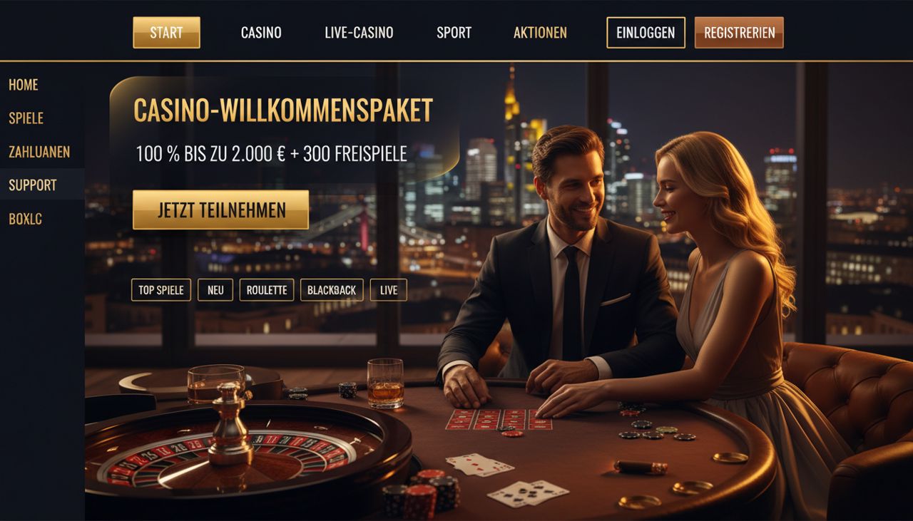 Startseite von TowerCasino mit Menü, Willkommensangebot und Spielkategorien